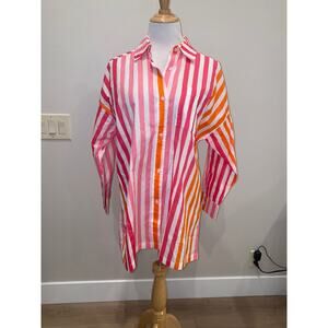 Beach Riot Alexa Stripe L/S CoverUp Shirt  Blouse Pink Orange S/M